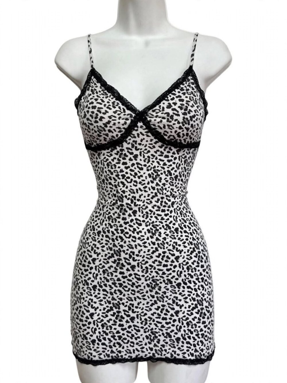 Wild Fable Leopard Print Lace Trim Slip Mini Dress Size M - Y2K Bodycon Cheetah